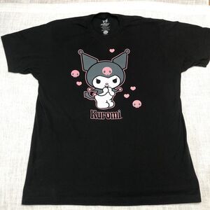 Sanrio Kuromi Shirt Large Black Pink Hearts Skulls Graphic Tee Devious Grinning